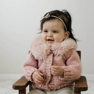 Fur Collar Rosy Cardigan Sweater for Baby and Toddlers