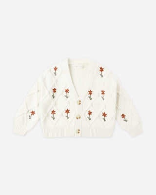 Boxy Crop Cardigan Winter Daisy Embroidery