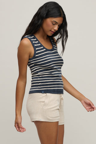 CozyChic Ultra Lite Contrast Rope Stripe Tank Indigo Stone