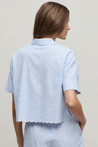 Linen Blend Stripe Shirt With Scallop Lakeside Stripe