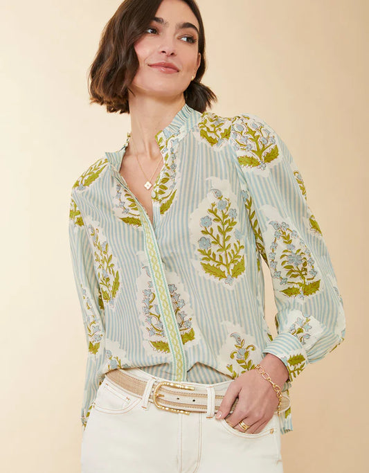 Laurita Blouse Richmond Hill Stripe Floral Motif Surf