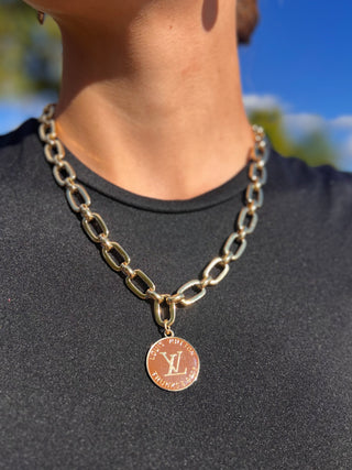 Louis Vuitton Brown Trunk & Bags Charm Gold Necklace
