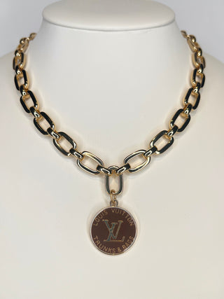 Louis Vuitton Brown Trunk & Bags Charm Gold Necklace