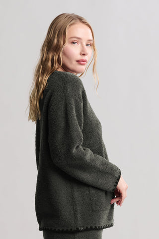 CozyChic Blanket Stitch Cardigan With Detachable Scarf