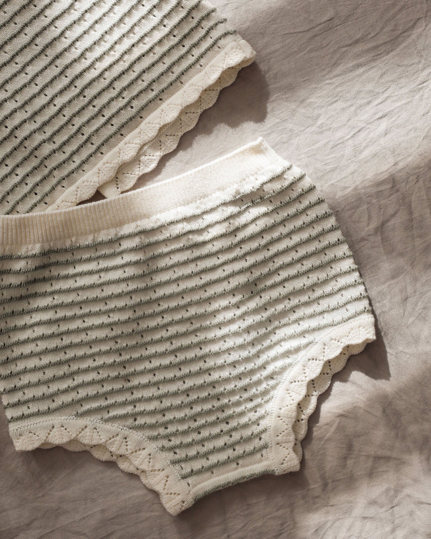 Scallop Knit Baby Set Sage Stripe