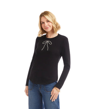 Long Sleeve Embellished Bow Top