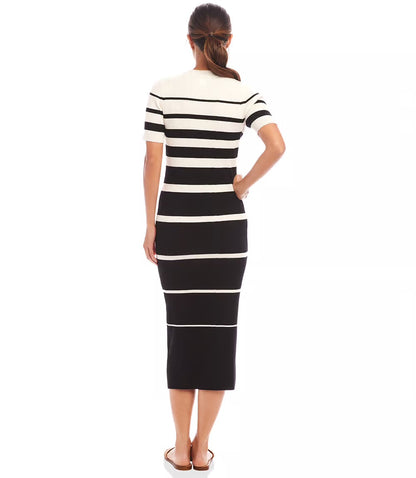 Stripe Ribbed Sweater Midi Dress