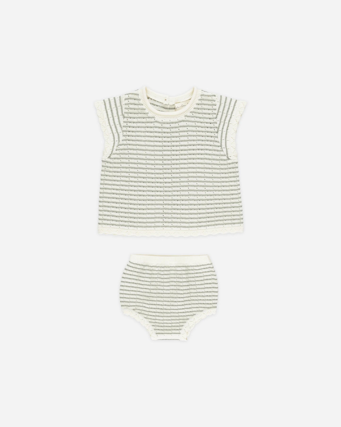 Scallop Knit Baby Set Sage Stripe