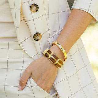 Gaia Hinged Bangle in Gold/Teak