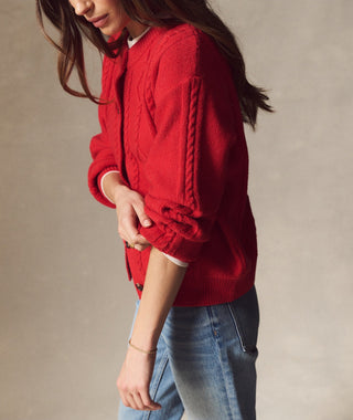 Everly Cable Knit Cardigan Crimson