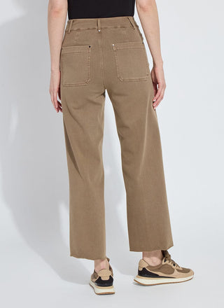 Erin Hi Waist Wide Leg Denim Antique Wash Smoked Olive