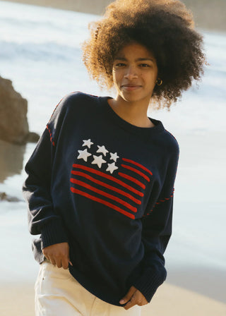 Riley Crewneck Sweater American Flag Navy