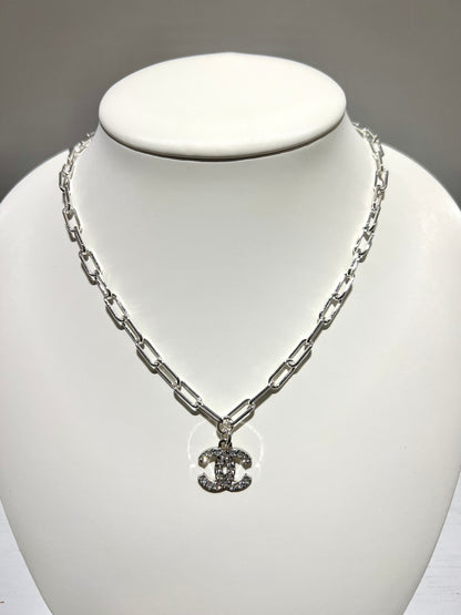 Chanel Silver Rhinestone Paperclip Chain Necklace