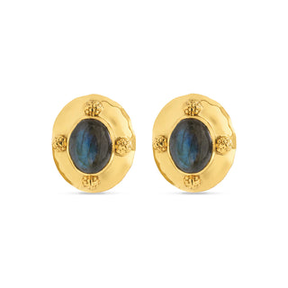 Cleopatra Oval Stud Earrings Gold/Blue Laradorite