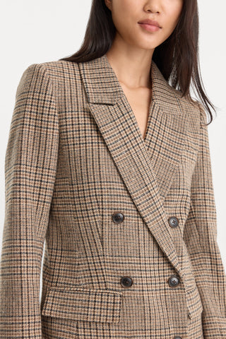 Double Breasted Blazer Brown Plaid