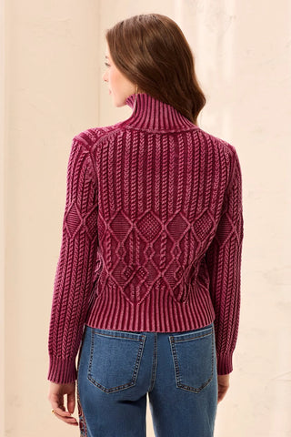 Cable Knit Mock Neck Special Wash Sweater Cherry Lacquer
