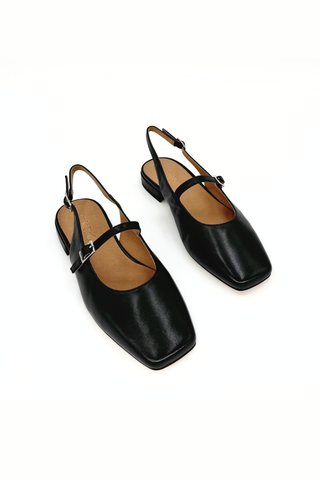 Athena Leather Mary Jane Flats Black