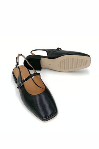 Athena Leather Mary Jane Flats Black