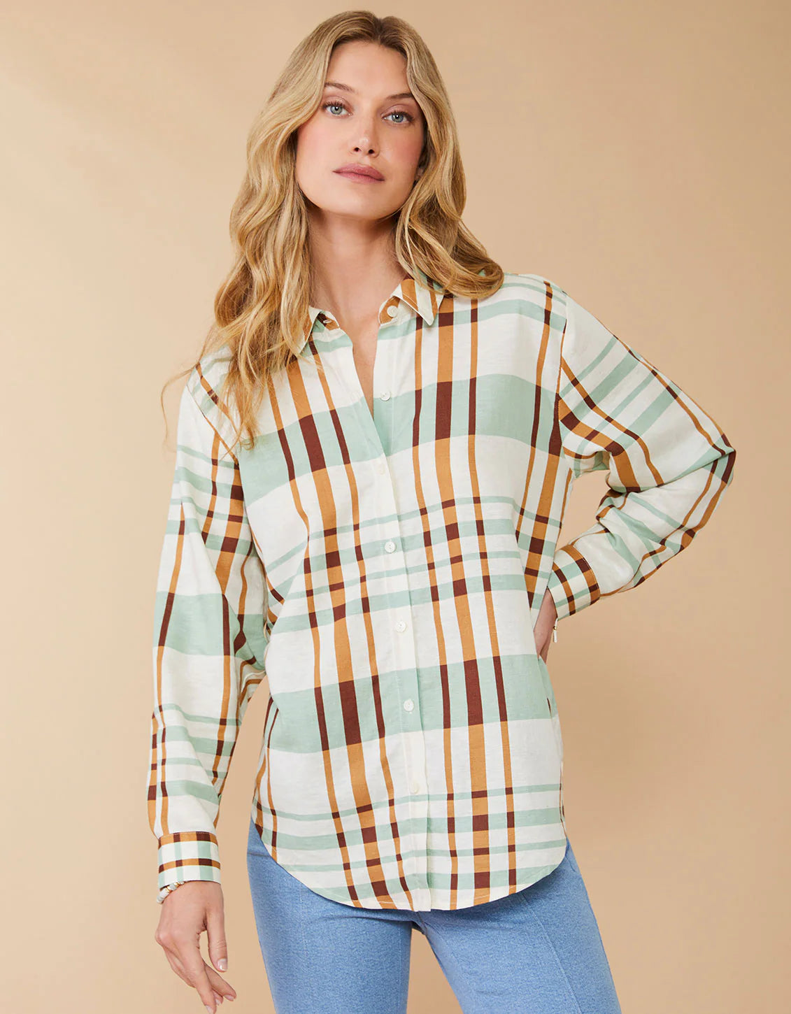 Aida Buttonfront Shirt Kalalanta Plaid Cream