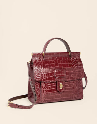 Siren Beverly Leather Satchel Bordeaux Croc