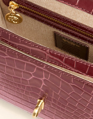 Siren Beverly Leather Satchel Bordeaux Croc
