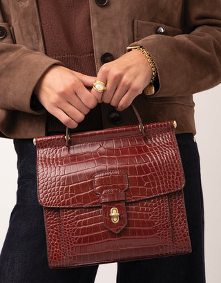 Siren Beverly Leather Satchel Bordeaux Croc