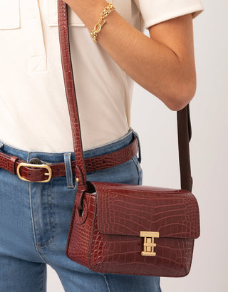 Siren Olivia Phone Leather Crossbody Bordeaux Croc