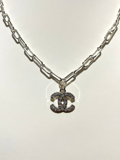 Chanel Silver Rhinestone Paperclip Chain Necklace