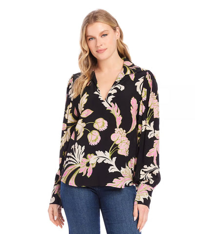 Blouson V Neck Top Floral Print