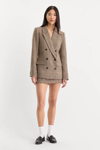 Double Breasted Blazer Brown Plaid