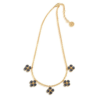 Berry Clover Multi Station Necklace 16”x2” Blue Labradorite