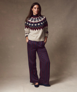 Donegal Fair Isle Sweater Oatmeal and Cabarnet