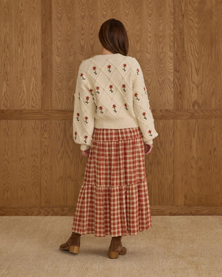 Boxy Crop Cardigan Winter Daisy Embroidery