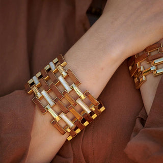 Pathway Grande Link Bracelet 7.5” Teak/Gold/MOP