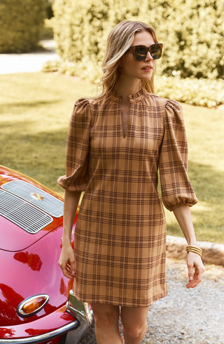 Sherri Knit Dress Golden Tawny Wheat Plaid