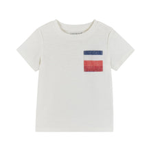 Load image into Gallery viewer, Heather Grey T-Shirt w/Red/White/Blue Striped Pocket &amp; Matching Drawstring Short Set