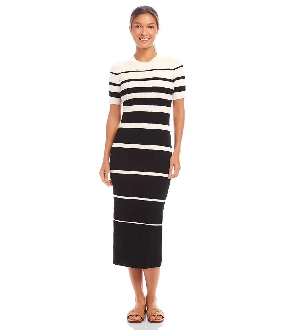 Stripe Ribbed Sweater Midi Dress