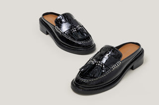 Bambie Slide Loafer Black Crinkle Patent