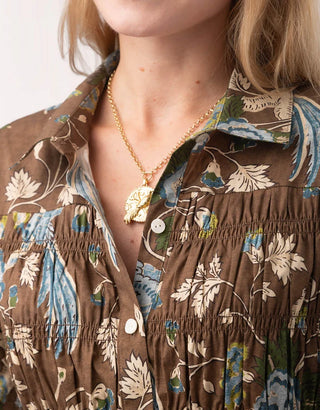 Dixie Smocked Shirt Dress Japonica Bird Brown