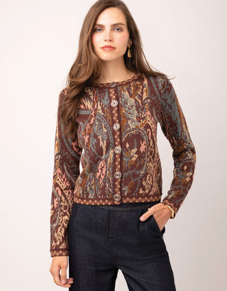Francesca Jacquard Cardigan Tabby Paisley Bordeaux