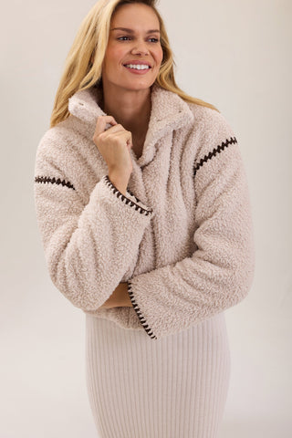 Brushed CozyChic Blanket Stitch Puffer Stone