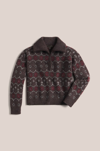 CozyChic Fairisle Half Zip Pullover Umber Multi