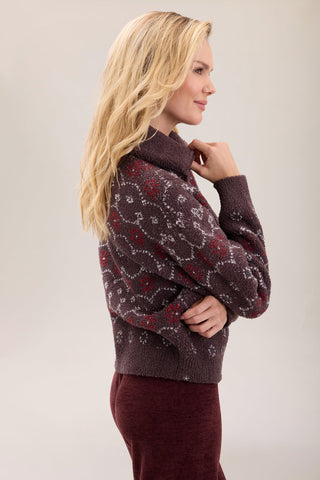 CozyChic Fairisle Half Zip Pullover Umber Multi