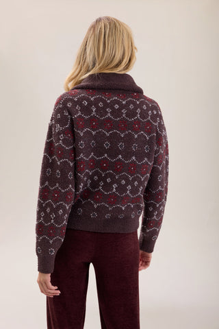 CozyChic Fairisle Half Zip Pullover Umber Multi