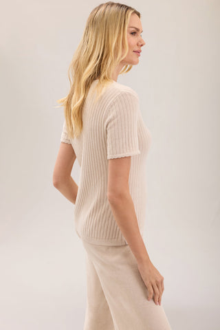 CozyChic Ultra Lite Scallop Rib Short Sleeve Stone