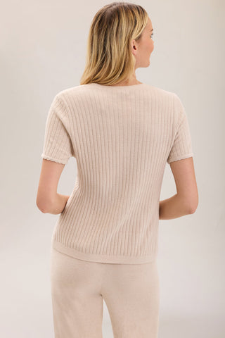 CozyChic Ultra Lite Scallop Rib Short Sleeve Stone
