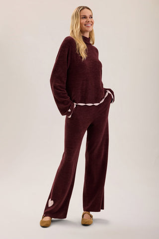 CozyChic Ultra Lite Contrast Heart Pant Deep Garnet Petal
