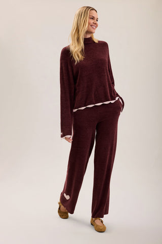 CozyChic Ultra Lite Contrast Heart Pant Deep Garnet Petal