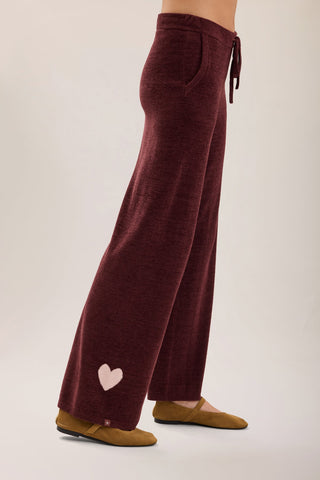 CozyChic Ultra Lite Contrast Heart Pant Deep Garnet Petal