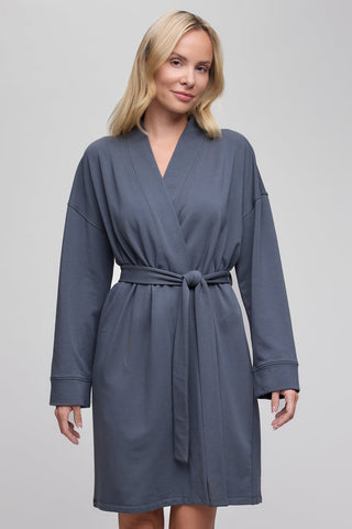 Brushed Luxe Lounge Robe Slate Blue